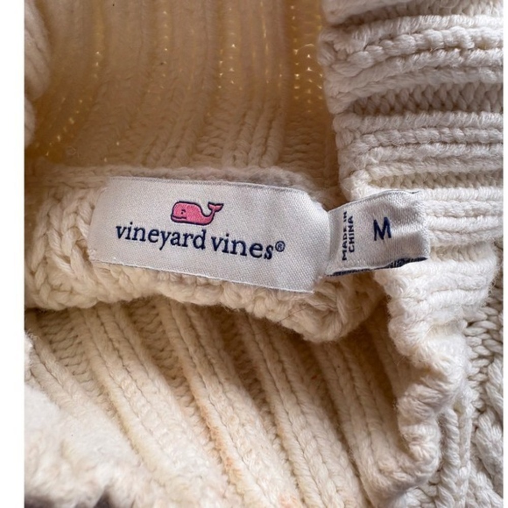 Vineyard Vines Tipped Island Fisherman Mock Sweater, Marshmallow/Navy, Medium - Picture 4 of 5